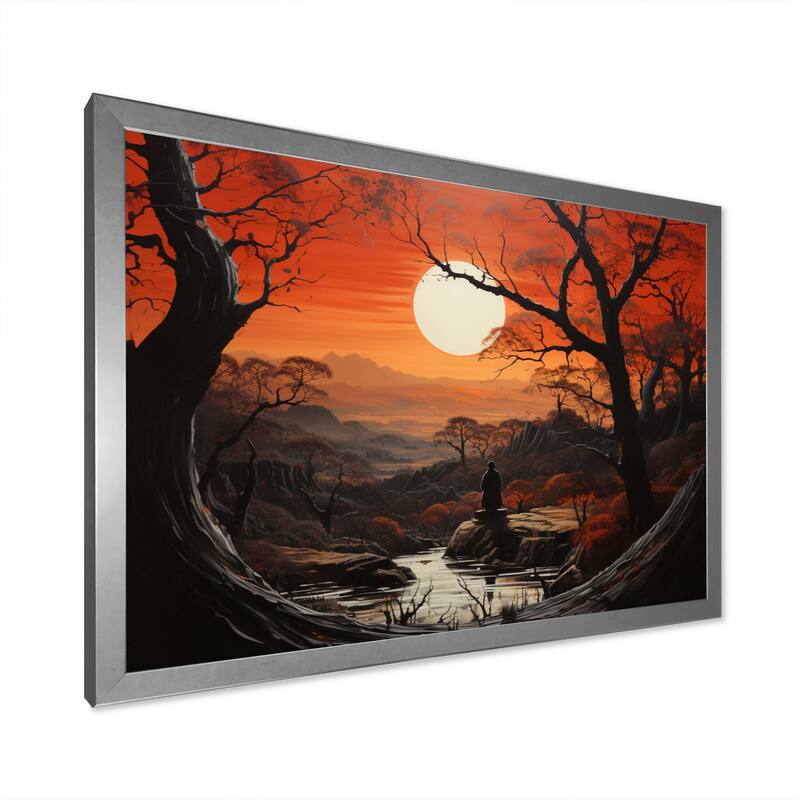 Designart "Asian Art Samurais Solitude V" Asian Framed Wall Art Prints